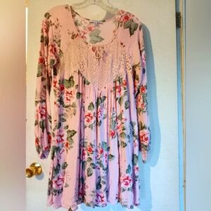 PURPLE SNOW BOHO PINK Floral Dress Sz M